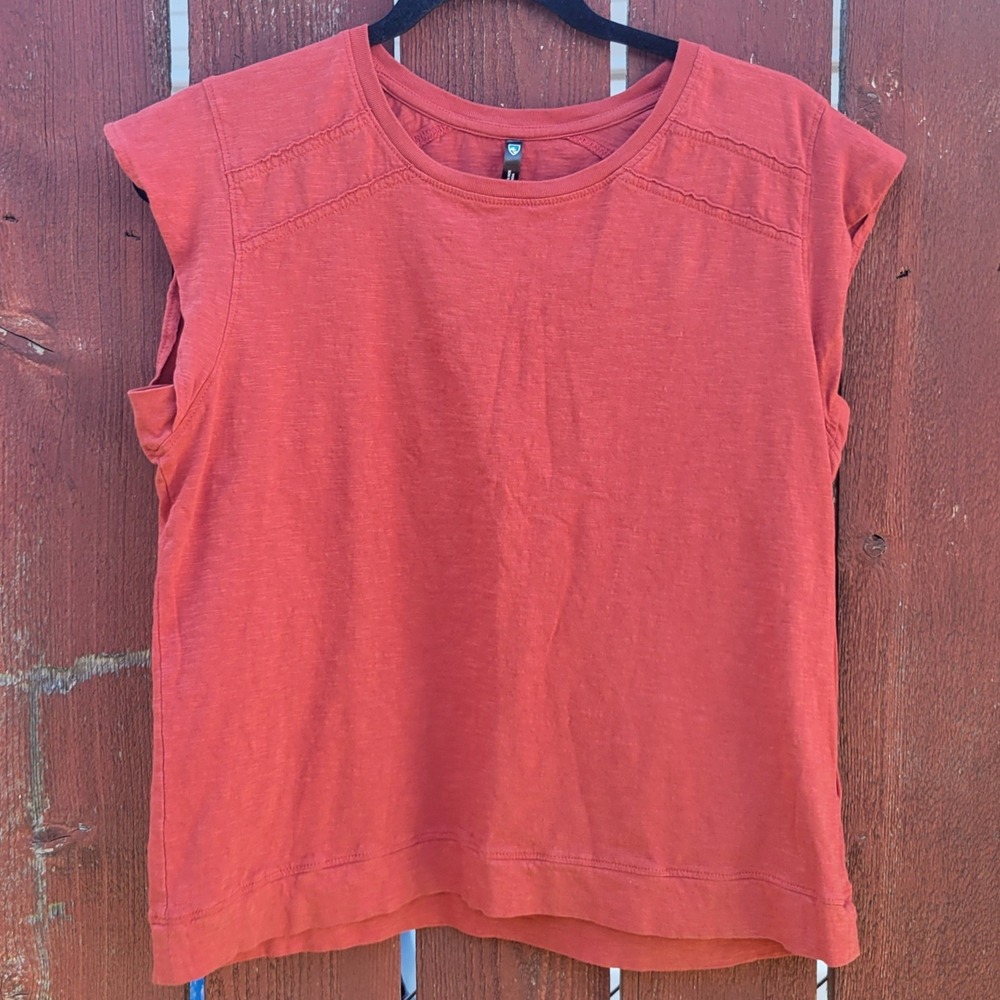Kuhl Shilo Short Sleeve Slub Knit Top Burnt Orange Sz M Organic Cotton Outdoor